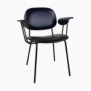 Modern Italian Chair in Metal and Black Leather with Arms, 1960s-GDD-1777396