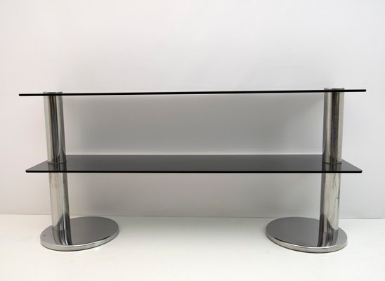 Modern Italian Chromed Steel and Smoked Glass Console, 1970s-FER-1230946