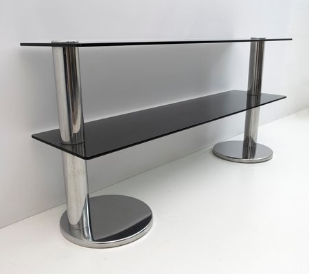 Modern Italian Chromed Steel and Smoked Glass Console, 1970s-FER-1230946