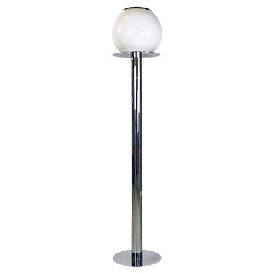 Modern Italian Floor Lamp in Chrome-Plated Steel and Opaline Glass, 1970-GDD-1771643