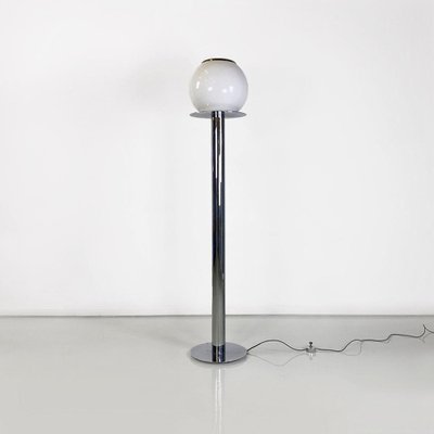 Modern Italian Floor Lamp in Chrome-Plated Steel and Opaline Glass, 1970-GDD-1771643