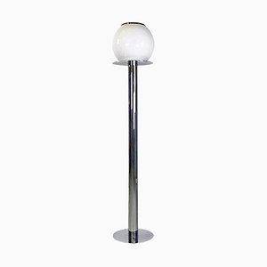 Modern Italian Floor Lamp in Chrome-Plated Steel and Opaline Glass, 1970-GDD-1771643