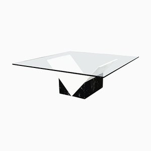 Modern Italian Glass and Black Marquinia Marble Coffee Table, 1980s-GDD-1354961