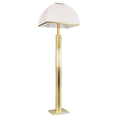 Modern Italian Ground Lamp in Brass, Metal and White White Fabric, 1980s-GDD-1806605