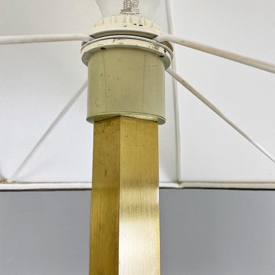 Modern Italian Ground Lamp in Brass, Metal and White White Fabric, 1980s-GDD-1806605