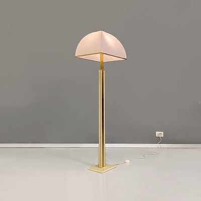 Modern Italian Ground Lamp in Brass, Metal and White White Fabric, 1980s-GDD-1806605