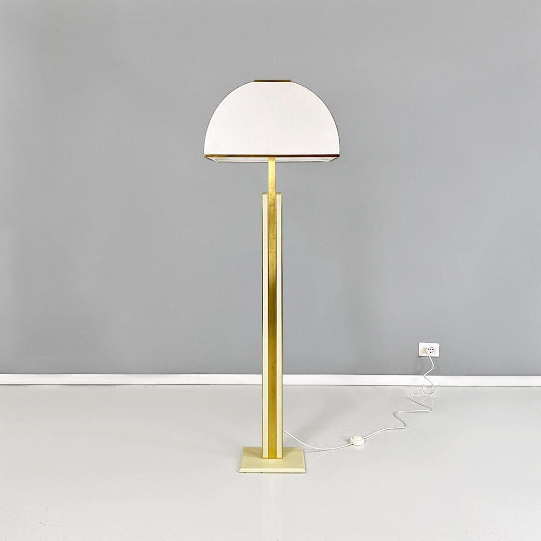 Modern Italian Ground Lamp in Brass, Metal and White White Fabric, 1980s