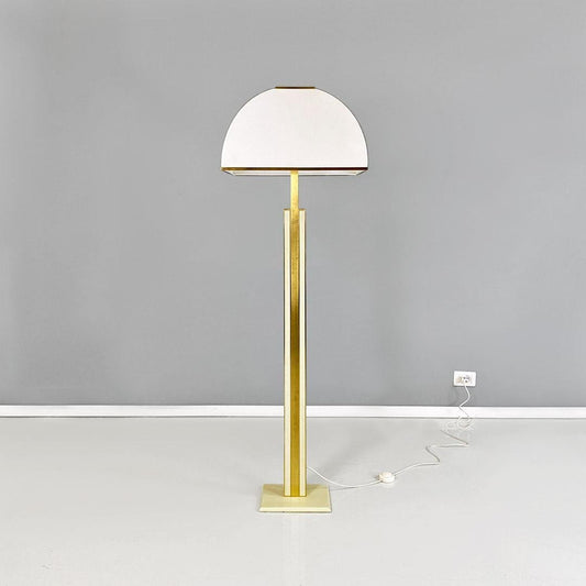 Modern Italian Ground Lamp in Brass, Metal and White White Fabric, 1980s