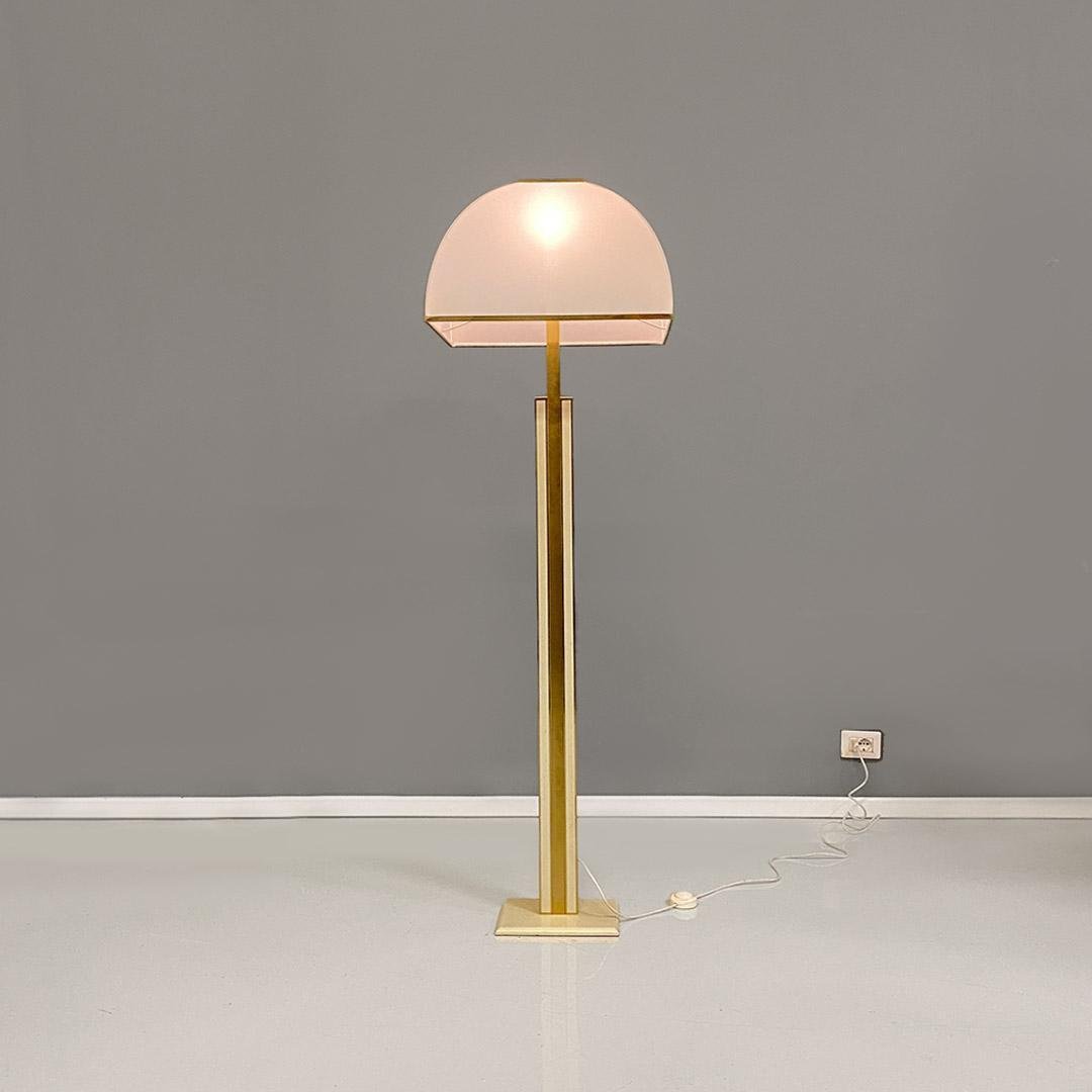 Modern Italian Ground Lamp in Brass, Metal and White White Fabric, 1980s