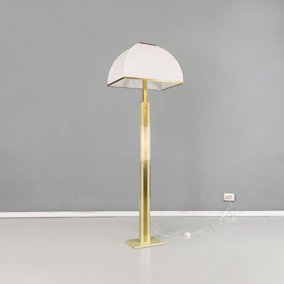 Modern Italian Ground Lamp in Brass, Metal and White White Fabric, 1980s-GDD-1806605