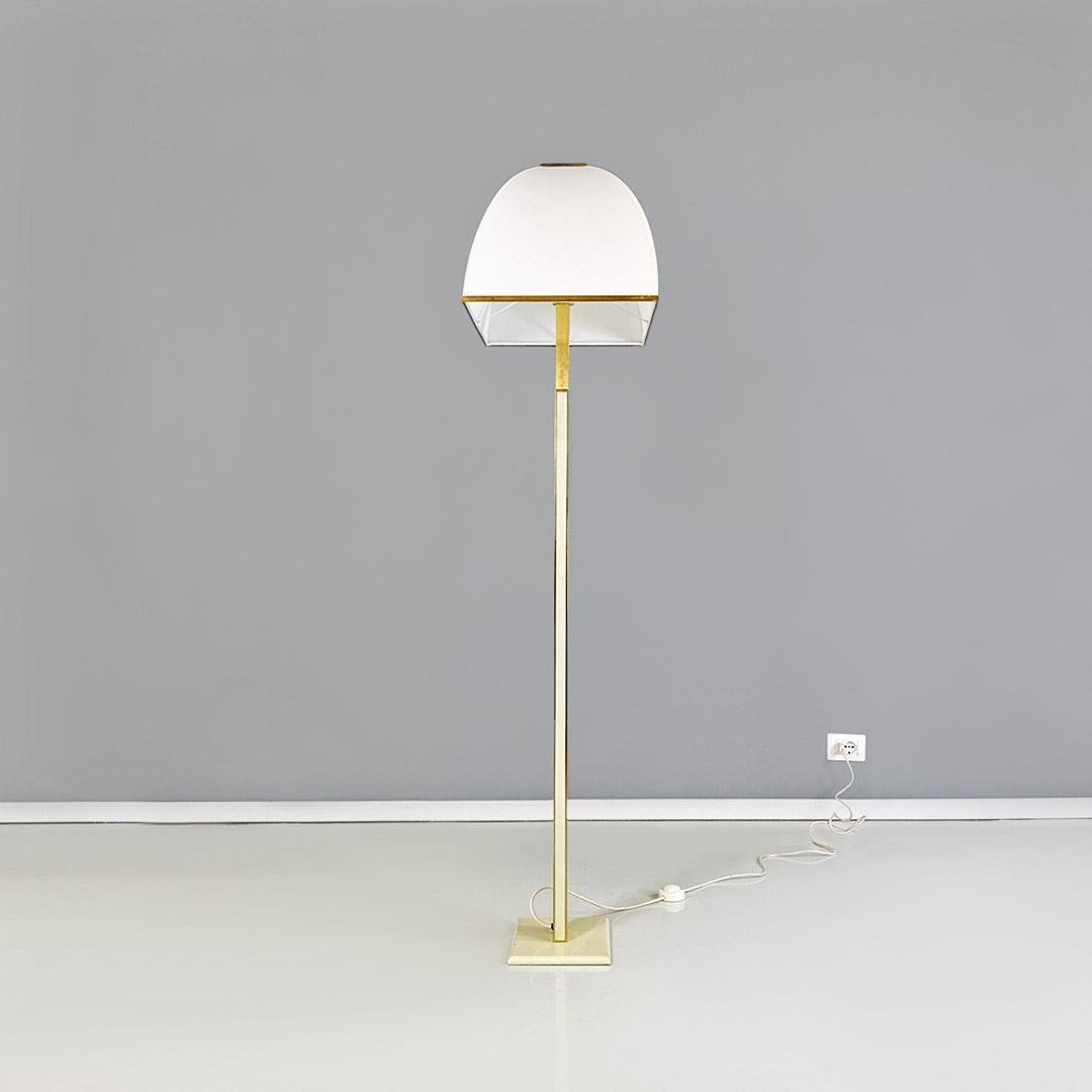 Modern Italian Ground Lamp in Brass, Metal and White White Fabric, 1980s