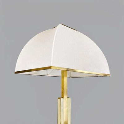 Modern Italian Ground Lamp in Brass, Metal and White White Fabric, 1980s-GDD-1806605