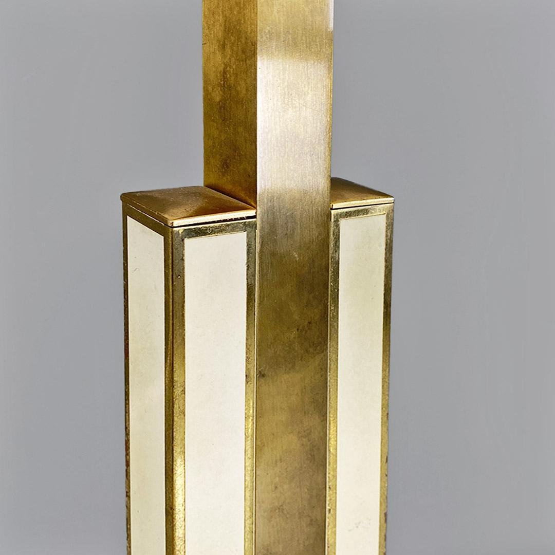 Modern Italian Ground Lamp in Brass, Metal and White White Fabric, 1980s