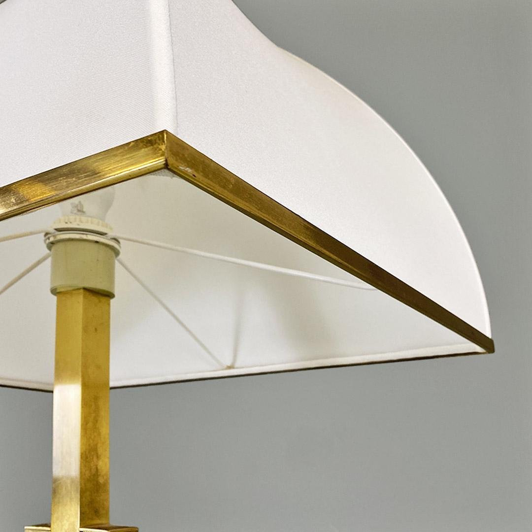 Modern Italian Ground Lamp in Brass, Metal and White White Fabric, 1980s