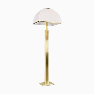 Modern Italian Ground Lamp in Brass, Metal and White White Fabric, 1980s-GDD-1806605