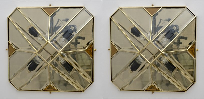 Modern Italian Half-Century Ceiling Lights in Brass and Frosted Glass, 1970s-FER-1121598