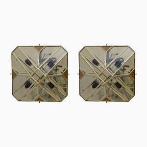 Modern Italian Half-Century Ceiling Lights in Brass and Frosted Glass, 1970s-FER-1121598