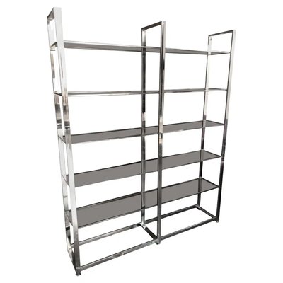 Modern Italian Metal and Smoked Glass Bookcase, 1970s-NMK-1332509