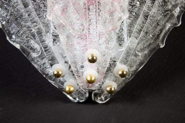 Modern Italian Pink and Clear Murano Glass Leaf Wall Light, 1970s-MBH-1032607