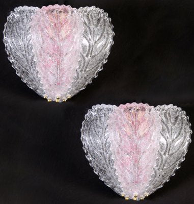 Modern Italian Pink and Clear Murano Glass Leaf Wall Light, 1970s-MBH-1032607