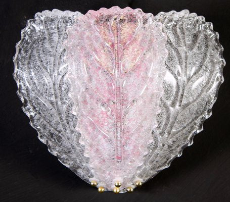 Modern Italian Pink and Clear Murano Glass Leaf Wall Light, 1970s-MBH-1032607