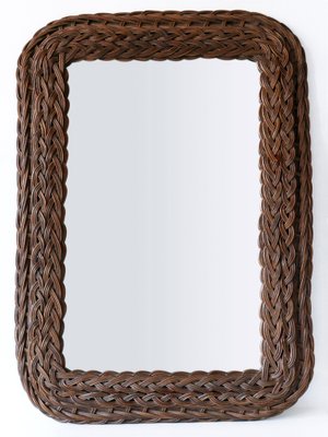 Modern Italian Rattan & Bamboo Rectangular Wall Mirror, 1960s-WPT-1336552