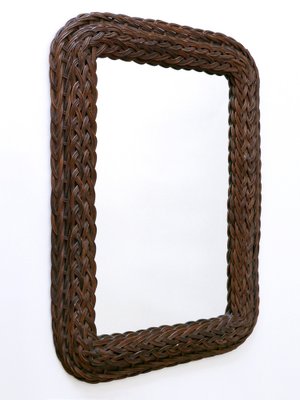 Modern Italian Rattan & Bamboo Rectangular Wall Mirror, 1960s-WPT-1336552