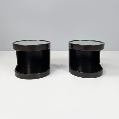 Modern Italian Round Coffee Tables in Dark Brown Wood and Mirror, 1980s, Set of 2-GDD-1803441