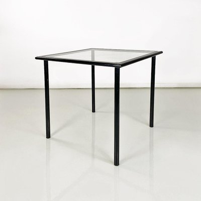 Modern Italian Square Table in Black Metal and Square Glass, 1980s-GDD-1761417