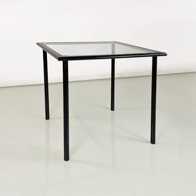 Modern Italian Square Table in Black Metal and Square Glass, 1980s-GDD-1761417