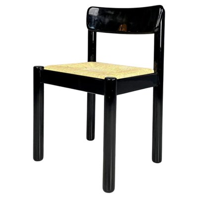 Modern Italian Straw and Black Wood Chair, 1970s-GDD-1806603