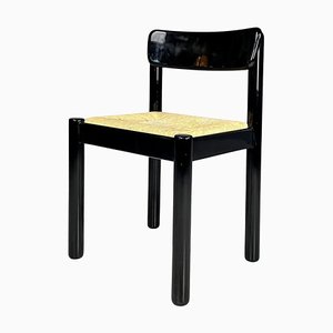 Modern Italian Straw and Black Wood Chair, 1970s-GDD-1806603