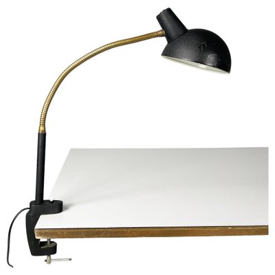 Modern Italian Table Lamp with Clamp in Black Metal and Brass, 1970s-GDD-2041601