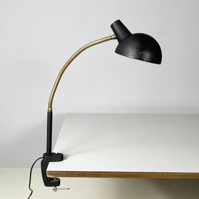 Modern Italian Table Lamp with Clamp in Black Metal and Brass, 1970s-GDD-2041601