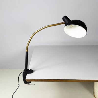 Modern Italian Table Lamp with Clamp in Black Metal and Brass, 1970s-GDD-2041601