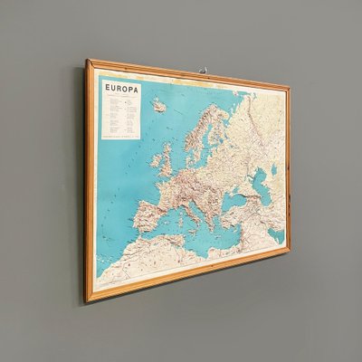 Modern Italian Topographic Geographical Map in Wood Frame of Europe, 1950s-1990s-GDD-1812242