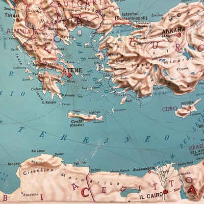 Modern Italian Topographic Geographical Map in Wood Frame of Europe, 1950s-1990s-GDD-1812242