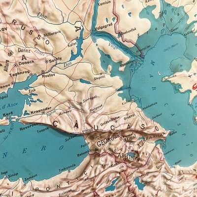 Modern Italian Topographic Geographical Map in Wood Frame of Europe, 1950s-1990s-GDD-1812242