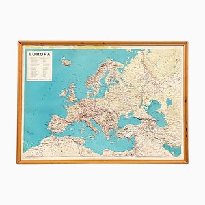 Modern Italian Topographic Geographical Map in Wood Frame of Europe, 1950s-1990s-GDD-1812242