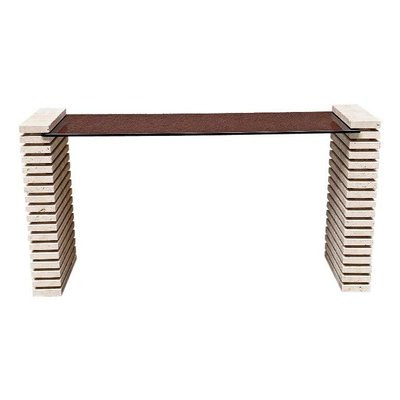 Modern Italian Travertine and Adjustable Smoked Glass Console, 1970s-GDD-1329848