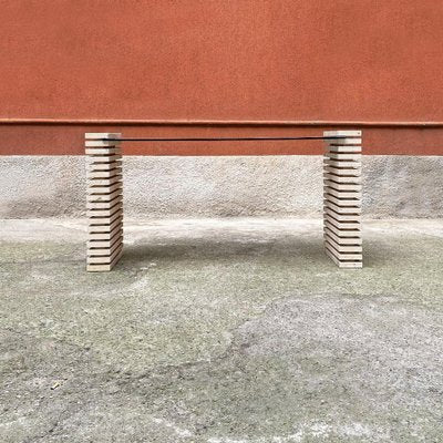 Modern Italian Travertine and Adjustable Smoked Glass Console, 1970s-GDD-1329848