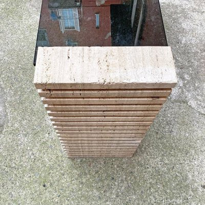 Modern Italian Travertine and Adjustable Smoked Glass Console, 1970s-GDD-1329848