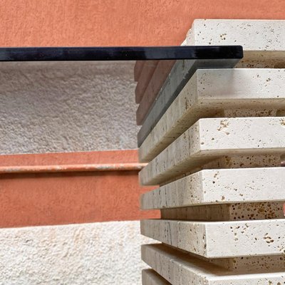 Modern Italian Travertine and Adjustable Smoked Glass Console, 1970s-GDD-1329848