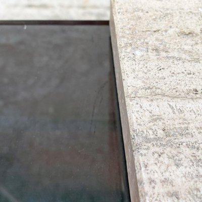 Modern Italian Travertine and Adjustable Smoked Glass Console, 1970s-GDD-1329848