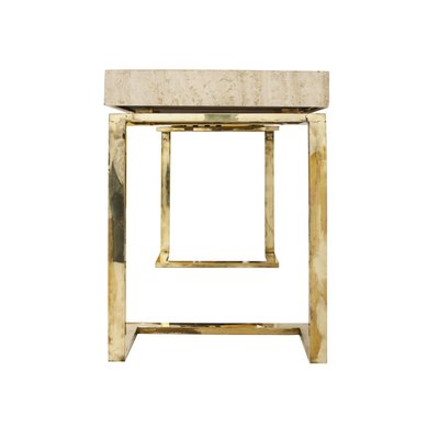 Modern Italian Travertine Top and Brass Chromed Base Console Table, 1970s-UZ-1337238