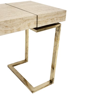 Modern Italian Travertine Top and Brass Chromed Base Console Table, 1970s-UZ-1337238