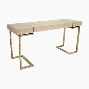 Modern Italian Travertine Top and Brass Chromed Base Console Table, 1970s-UZ-1337238