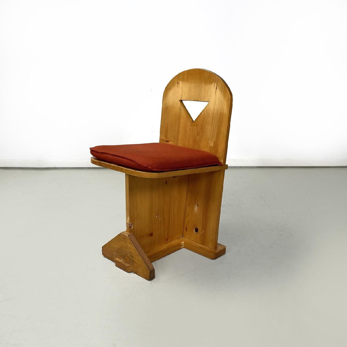 Modern Italian Wooden Chairs with Triangular Holes, 1980s, Set of 6