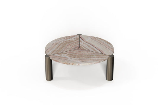 Modern Leaf Center Table in Brioches Onice and Goldish Metal by Javier Gomez