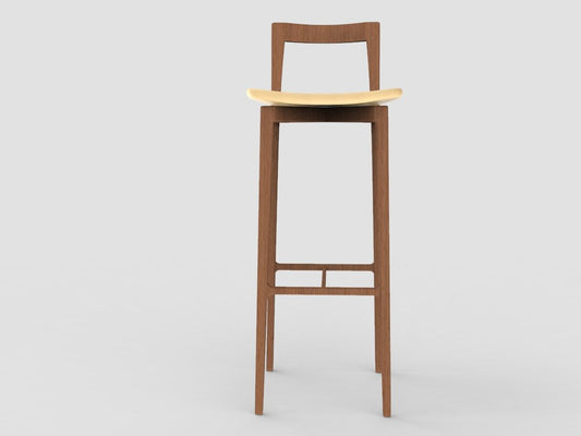 Modern Linea 605 Grey Bar Chair in Beige Leather and Wood by Collector Studio